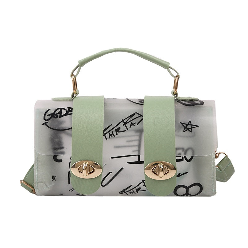 2022 New Women Shoulder Bag PVC Transparent Graffiti Messenger Female Bag Small Designer Handbag Purse Crossbody Bags for Women