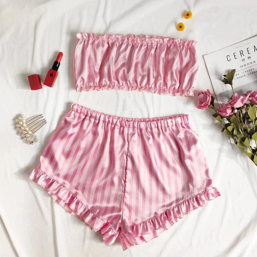 2022 New Robe Sets Pijamas Women Faux Silk Pajamas for Women Sexy Lace Hot V-neck Sleep wear Satin Summer Clothing Sets Homewear