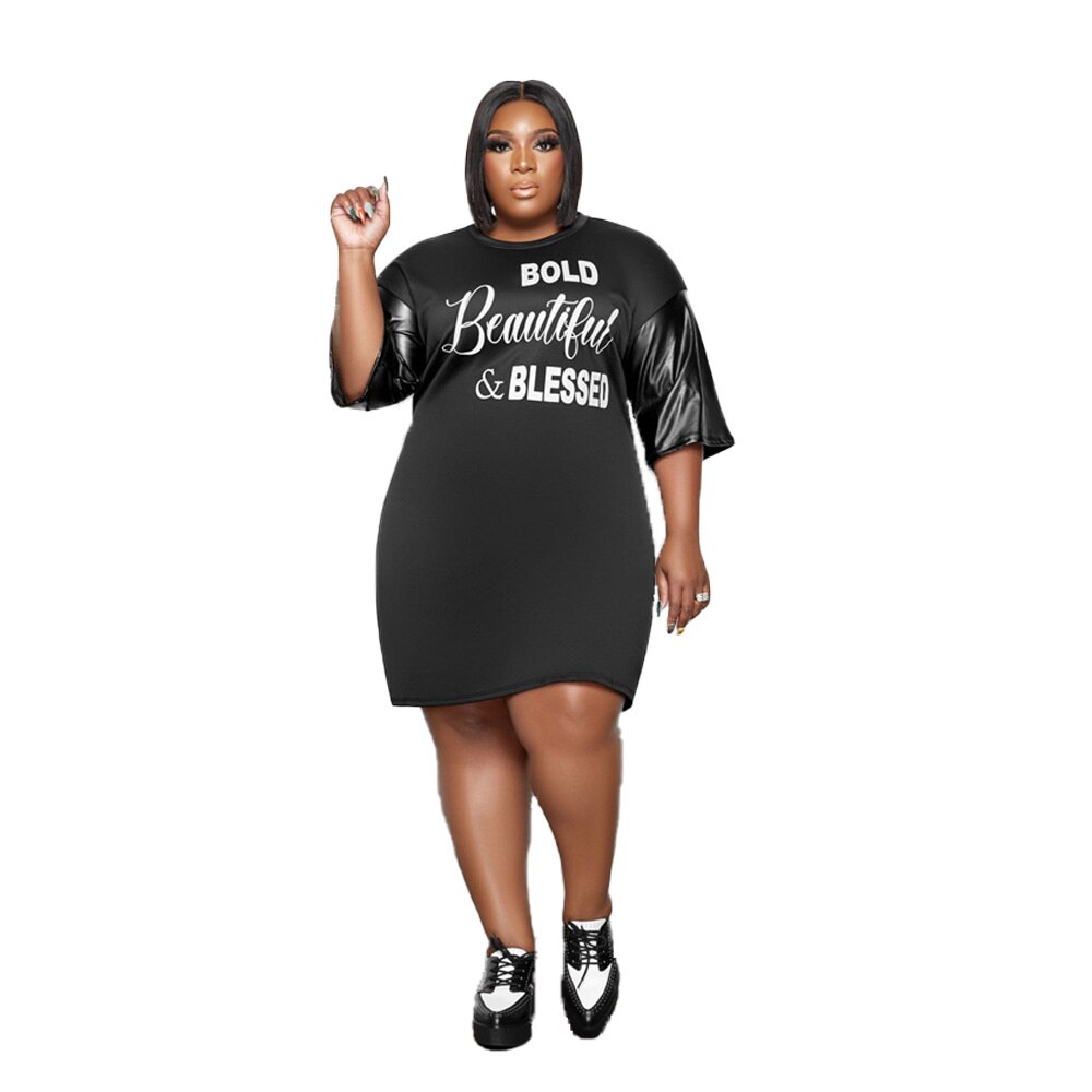 Plus Size Women's Clothing Dresses for Women Letter Print O Neck Loose Fashion Mini Dress 5xl Women 2022 Wholesale Drop Ship