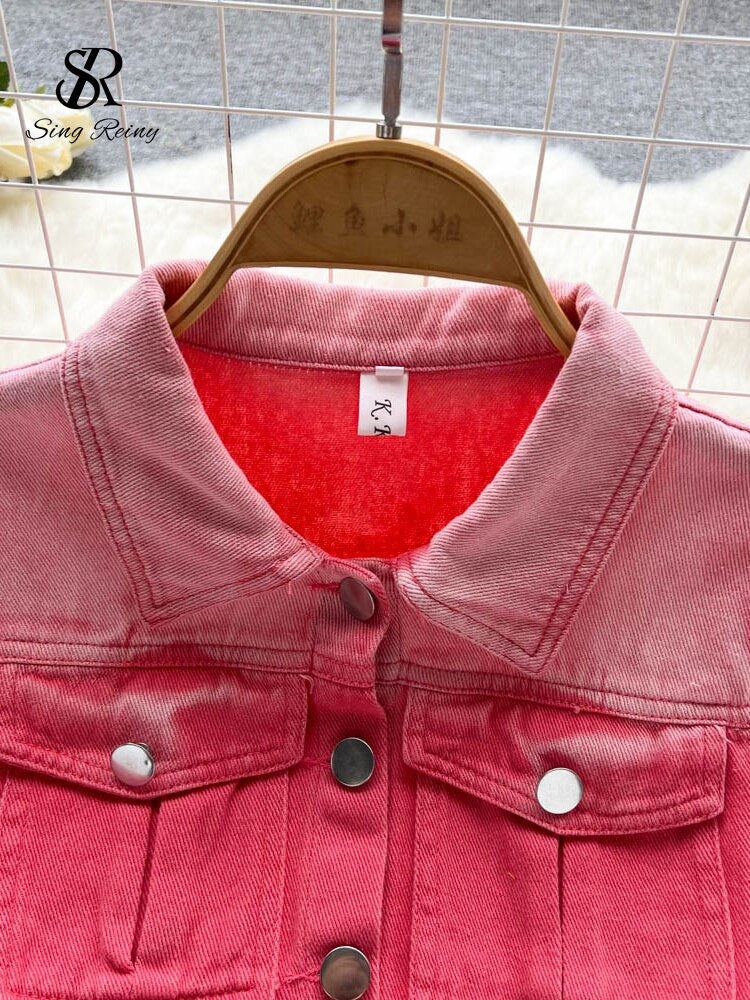 SINGREINY Purse Denim Women Set Fashion Polo Neck Single Breasted Short Tops+ Zipper Irregular Mini Shorts Retro Two Piece Set