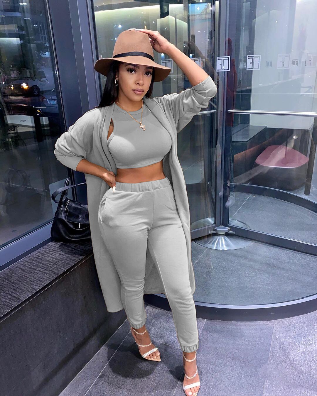 ANJAMANOR 3 Piece Set Cardigan Pants Sets Matching Sets for Women Casual Outfit Fall Winter Clothes Cozy Lounge Wear D22-EB95
