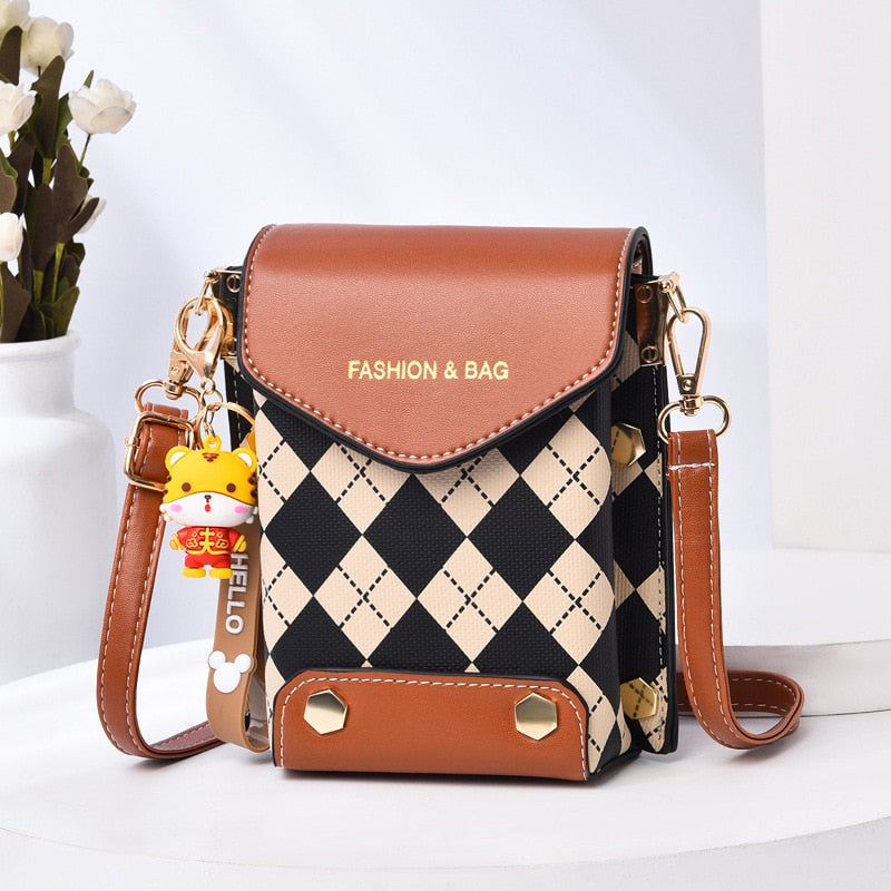 Fashion Women Pattern Shoulder Bag Hardware Chain Strap Color Block Messenger Handbag Composite Cross Body Bag
