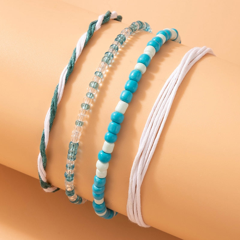 docona Boho Handmade Shell Seed Beads Anklet Set for Women Multilayer Broken Stones Summer Ocean Beach Foot Chains Jewelry 9426