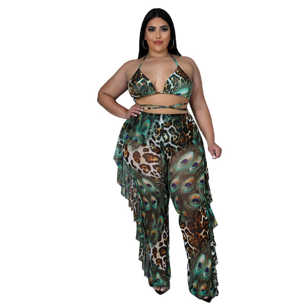Three Pieces Women Swimsuit Set Plus Size Clothes 2022 Summer Printing Sexy Bikini Set Holidays Beach Pants Sets