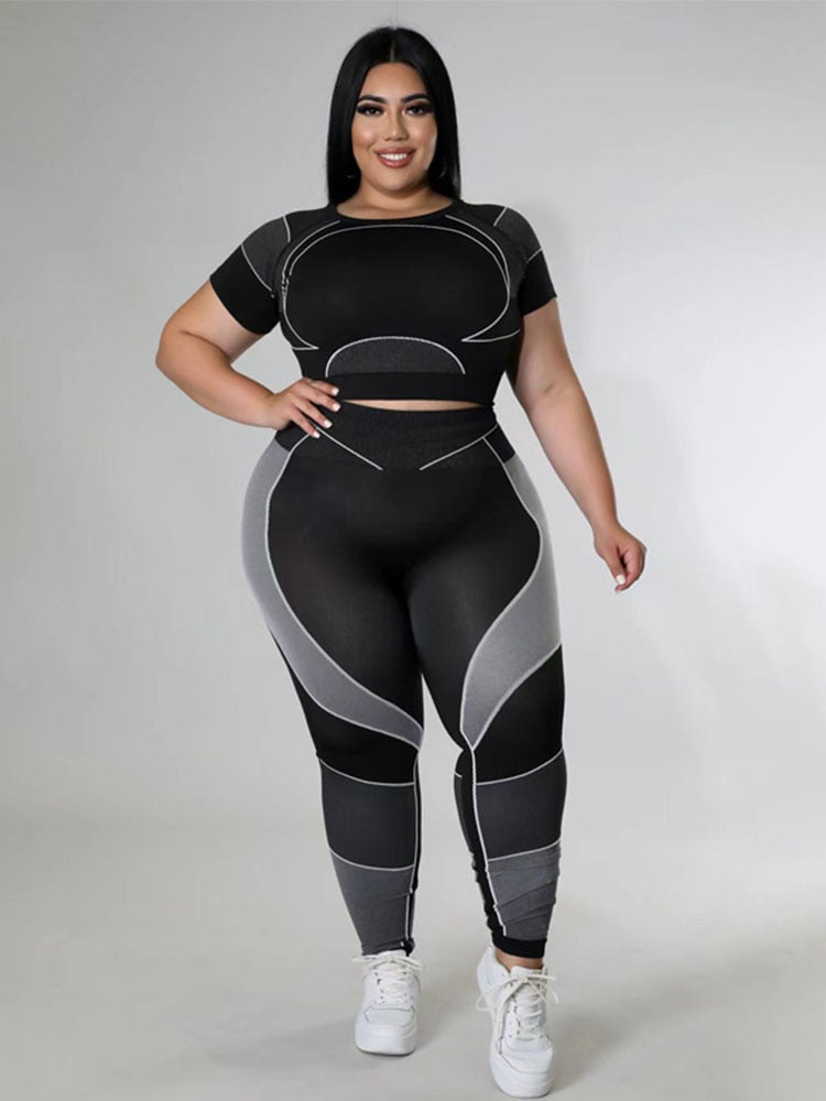 Plus Size Women Clothing Tracksuit Top and Pant Two Piece Sets Gym Joggers Black Sport Outfits Wholesale Bulk Dropshipping