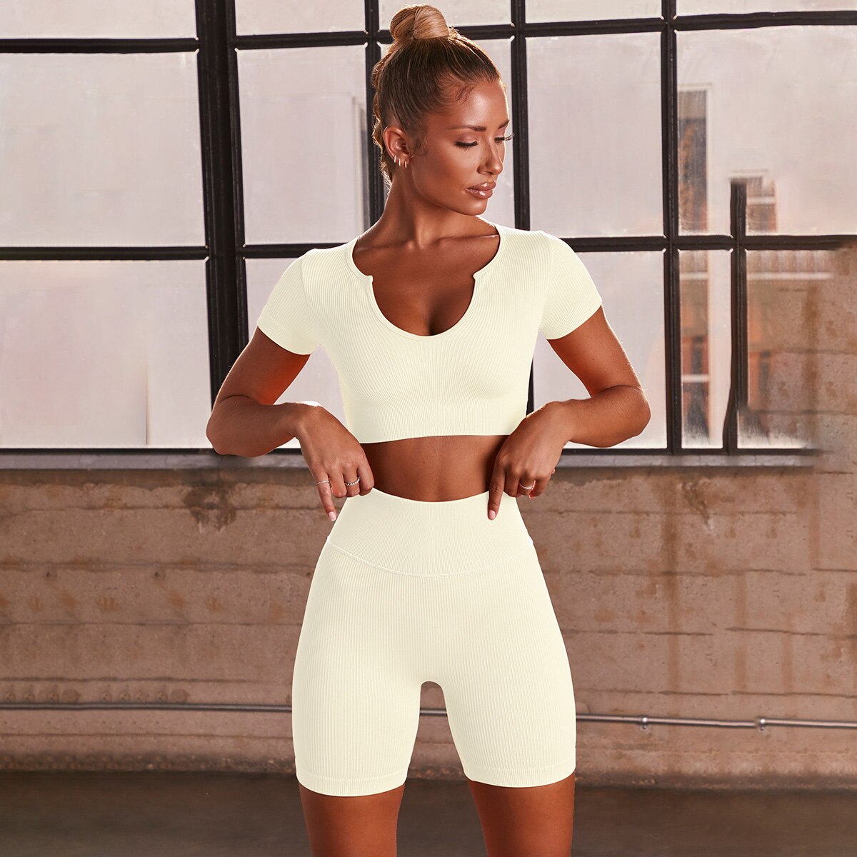 LANSWE Seamless Women Yoga Set Sportswear Gym Clothing Sport Set Women High Waist Seamless Leggings Fitness Sport Bra Crop Top