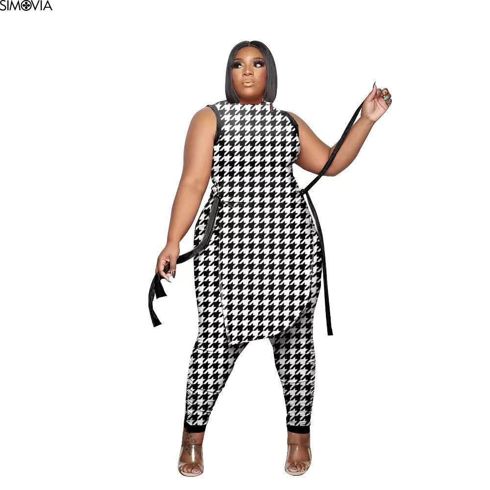 XL-5XL Plus Size Clothes 2 Piece Women Set 2022 Spring Summer New Fashion Sleeveless Top And Pants Suit Party Lady Matching Sets