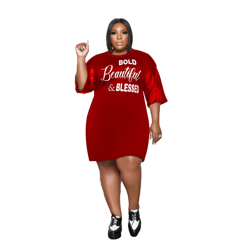 Plus Size Women's Clothing Dresses for Women Letter Print O Neck Loose Fashion Mini Dress 5xl Women 2022 Wholesale Drop Ship