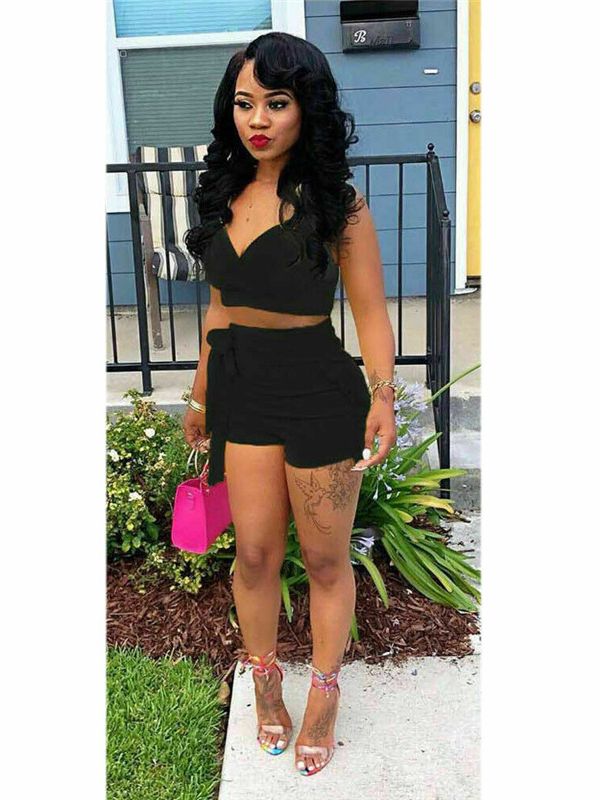 Two Piece Set 2019 Summer women crop tops High Waist Shorts 2pcs Ruffles Bow outfits Ladies Yellow Slim matching Clothes sets