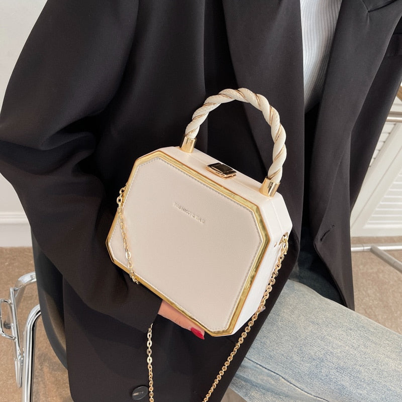 Hard Box Shape PU Leather Crossbody Bag with Short Rope Handle for Women 2022 Shoulder Handbags and Purses Lady Travel Cute Tote