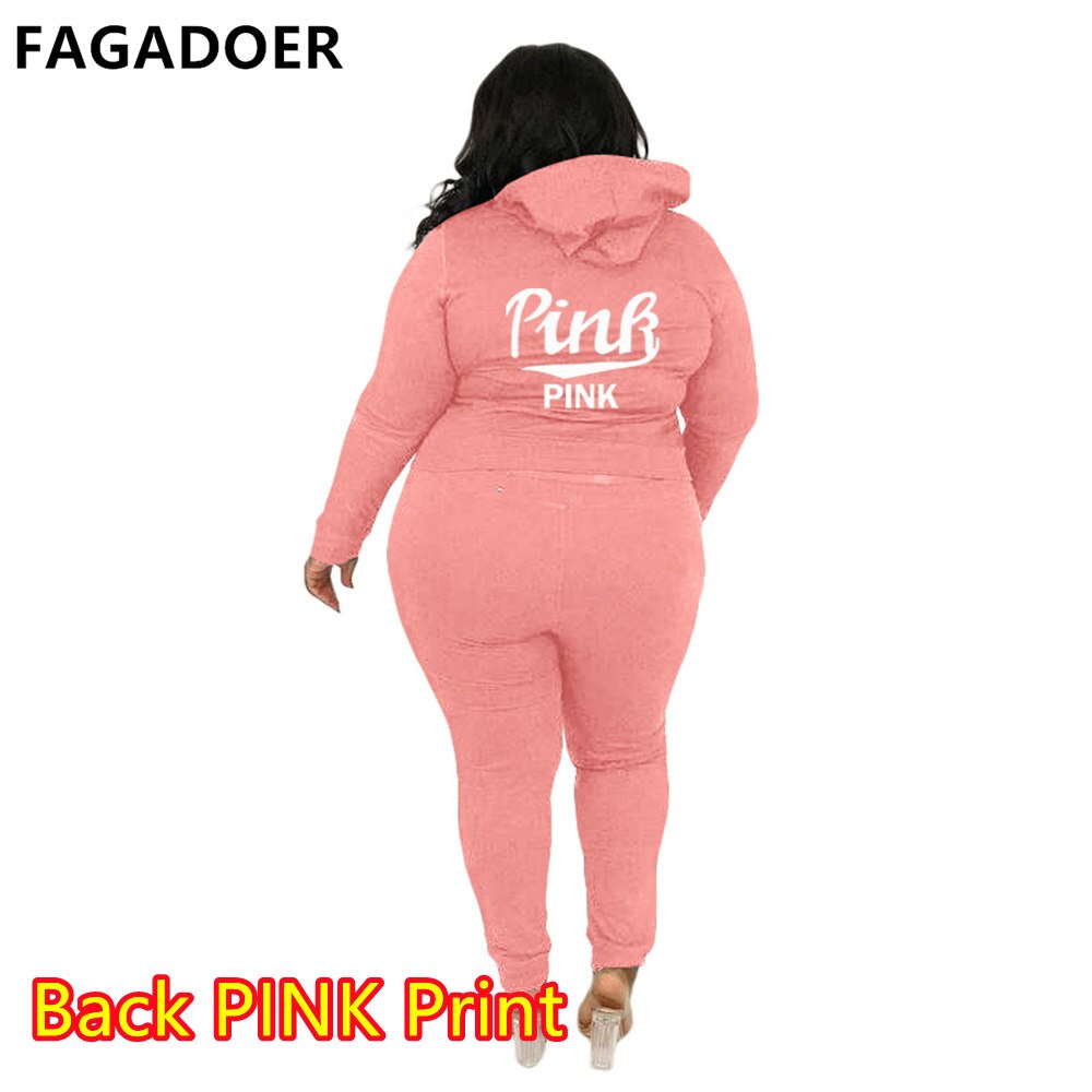 FAGADOER 2022 Plus Size Sporty PINK Letter Print Fashion Spring Set High Waist 2 Piece Set L-5XL Women Gym Clothing Pant Sets
