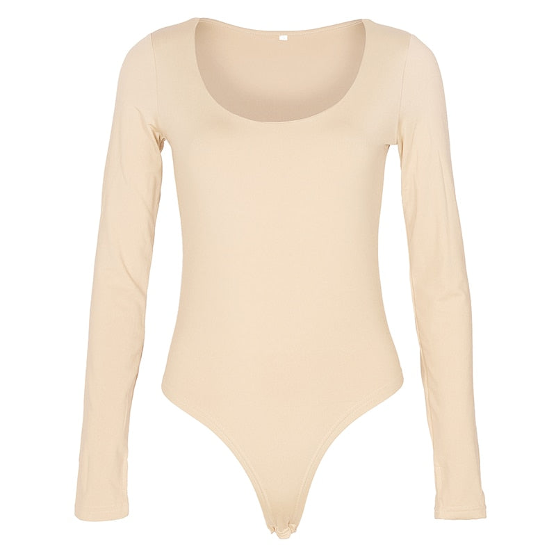 New Solid Bodycon Sexy Neon Orange Bodysuits Women Autumn  Long Sleeve Winter Basic Body Suit Female O Neck Black Pink GV852