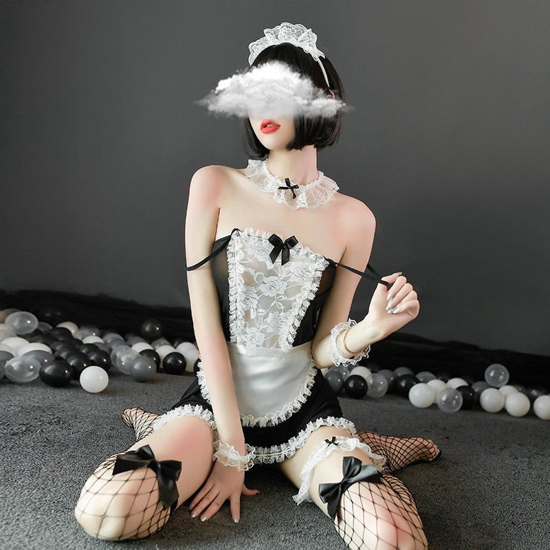 Women's Sexy French Apron Maid Dress Cosplay Costume Servant Lolita Hot Babydoll Dress Uniform Erotic Role Play Exotic Lingerie