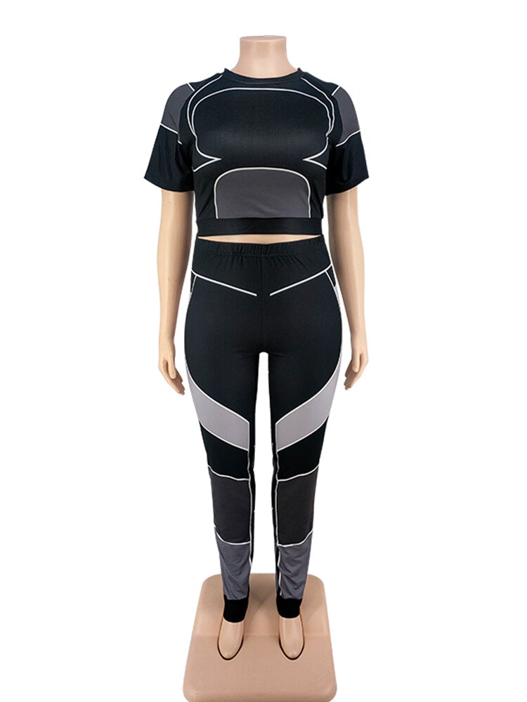 Plus Size Women Clothing Tracksuit Top and Pant Two Piece Sets Gym Joggers Black Sport Outfits Wholesale Bulk Dropshipping