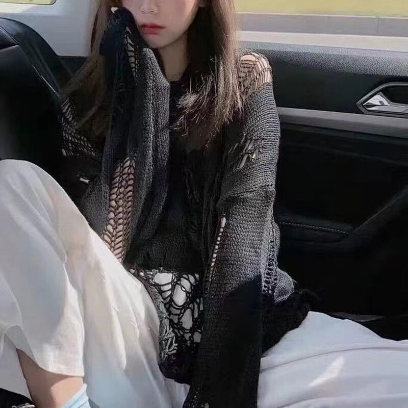 Women's Clothing In Spring And Summer Bask Hollow-out Sweater Long-sleeved Thin Sets With Pure Color Hole Coat INS Tide
