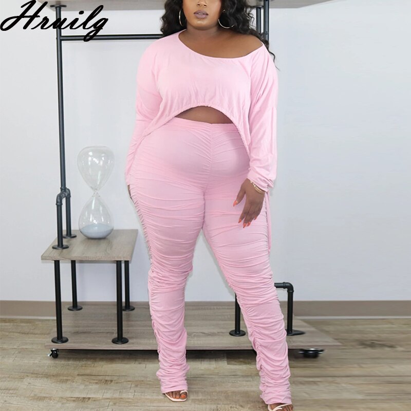 Wholesale Fashion Lounge Set Long Sleeve Crop Tops&amp;ruched Long Pants Solid 2 Piece Set Wholesale Casual Women's Clothing Set