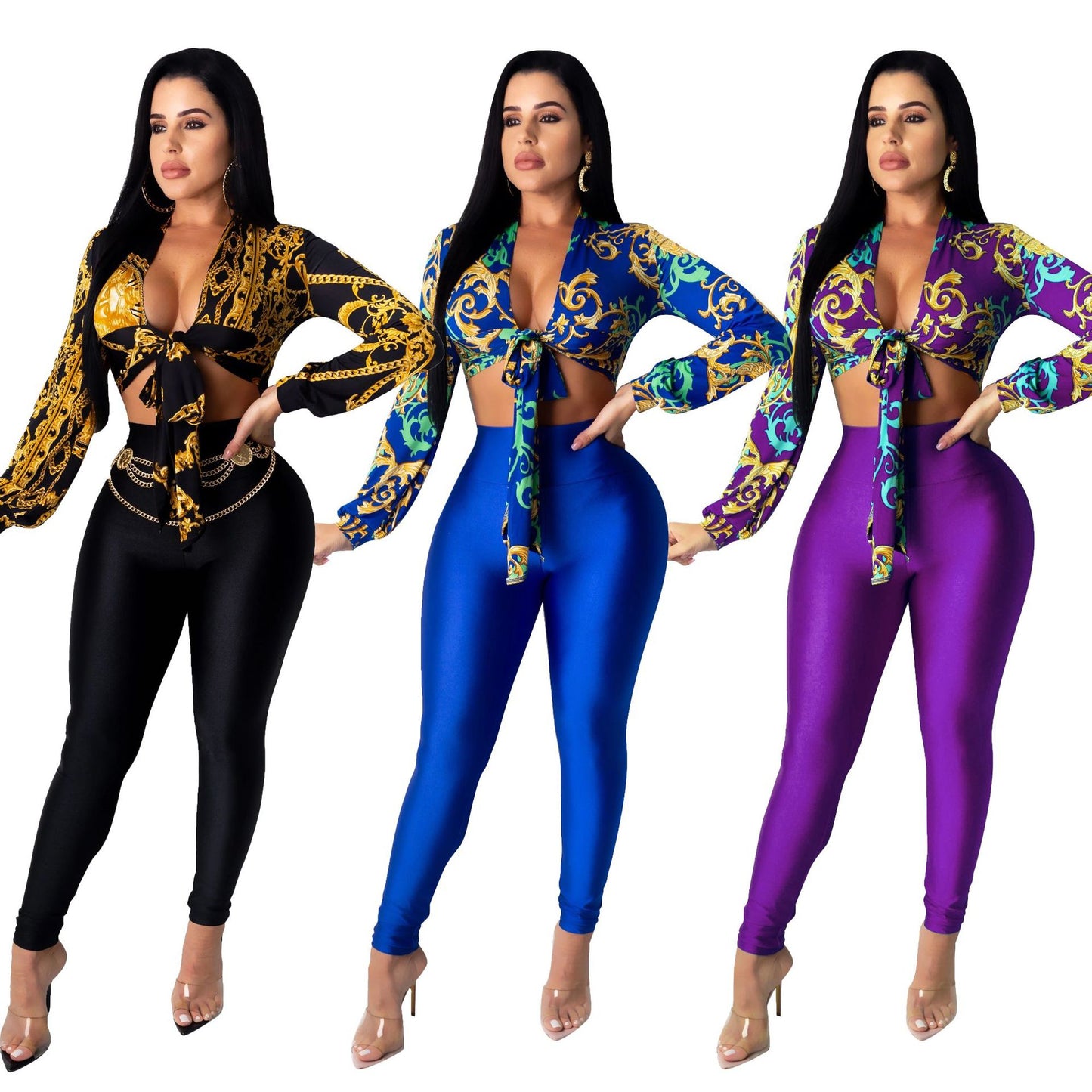 ANJAMANOR 2022 Fall Fashion Two Piece Sets Long Sleeve Crop Top High Waisted Pants Sexy Party Club Outfits D29-DC39