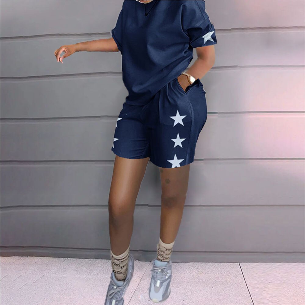 Women Summer Two Piece Sets Outfit Shorts Set 2022 Casual T-Shirt Crop Top Biker Shorts Set Streetwear Tracksuit