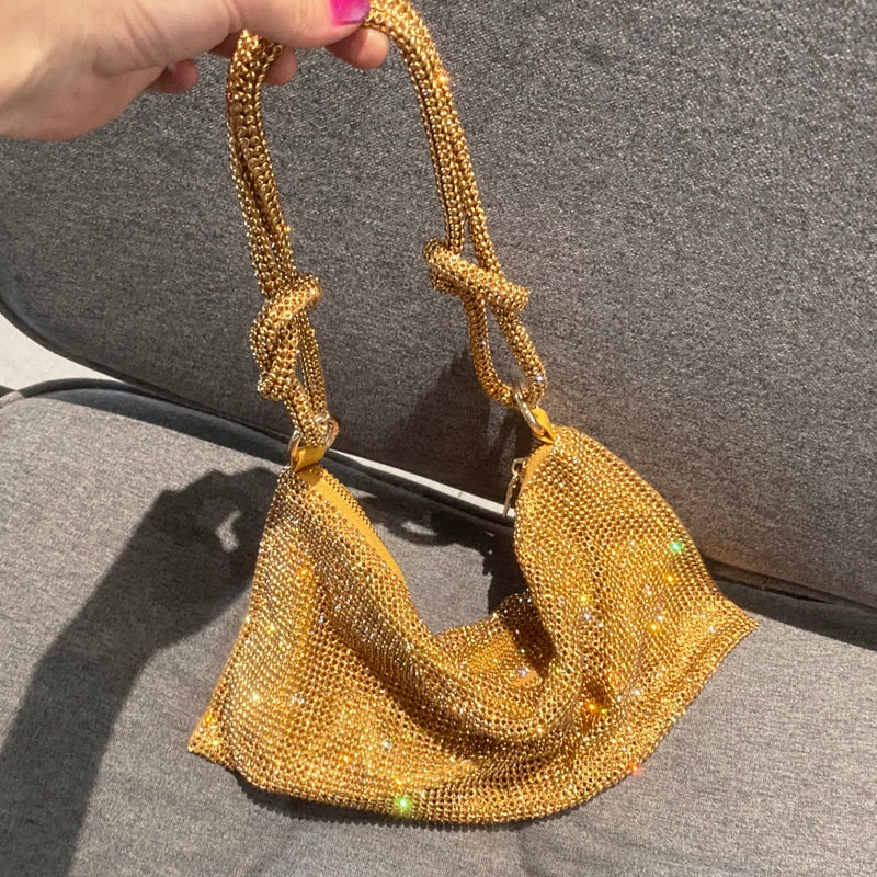 luxury Designer hobo shoulder bag Handle Shining Rhinestones Evening clutch Bag Purse Crystal Purses and handbag Hobo Bags