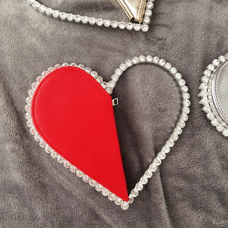 Handbags For Women 2022 Designer Luxury Heart Shaped Evening Diamond Clutch Bags for Women Metal Handle Banquet Hand Bag