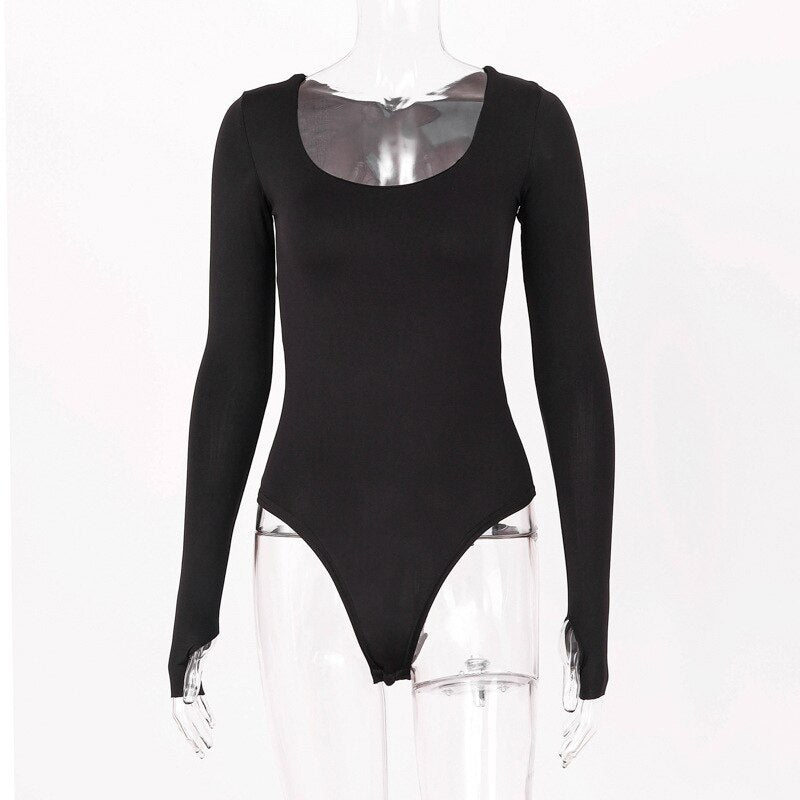 New Solid Bodycon Sexy Neon Orange Bodysuits Women Autumn  Long Sleeve Winter Basic Body Suit Female O Neck Black Pink GV852