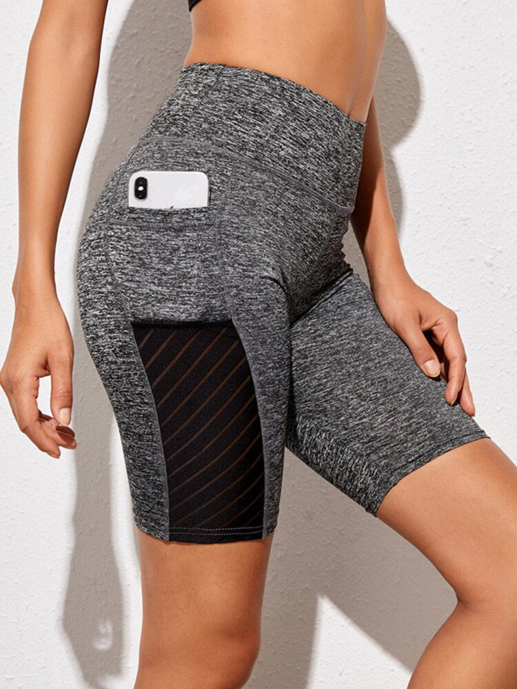 CHRLEISURE Fitness Shorts Women Casual Cycling Pockets Shorts Female Seamless High Waist Summer Breathable Biker Shorts Women