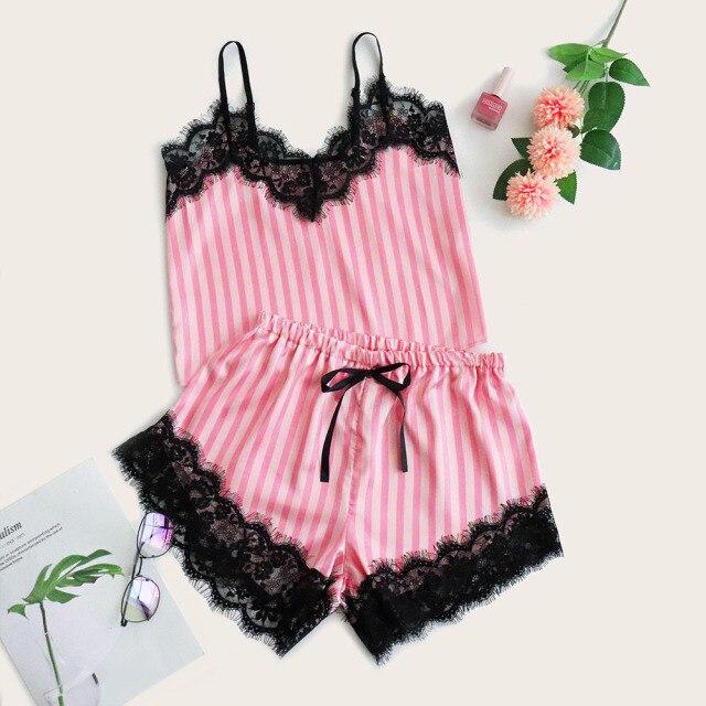 2022 New Robe Sets Pijamas Women Faux Silk Pajamas for Women Sexy Lace Hot V-neck Sleep wear Satin Summer Clothing Sets Homewear