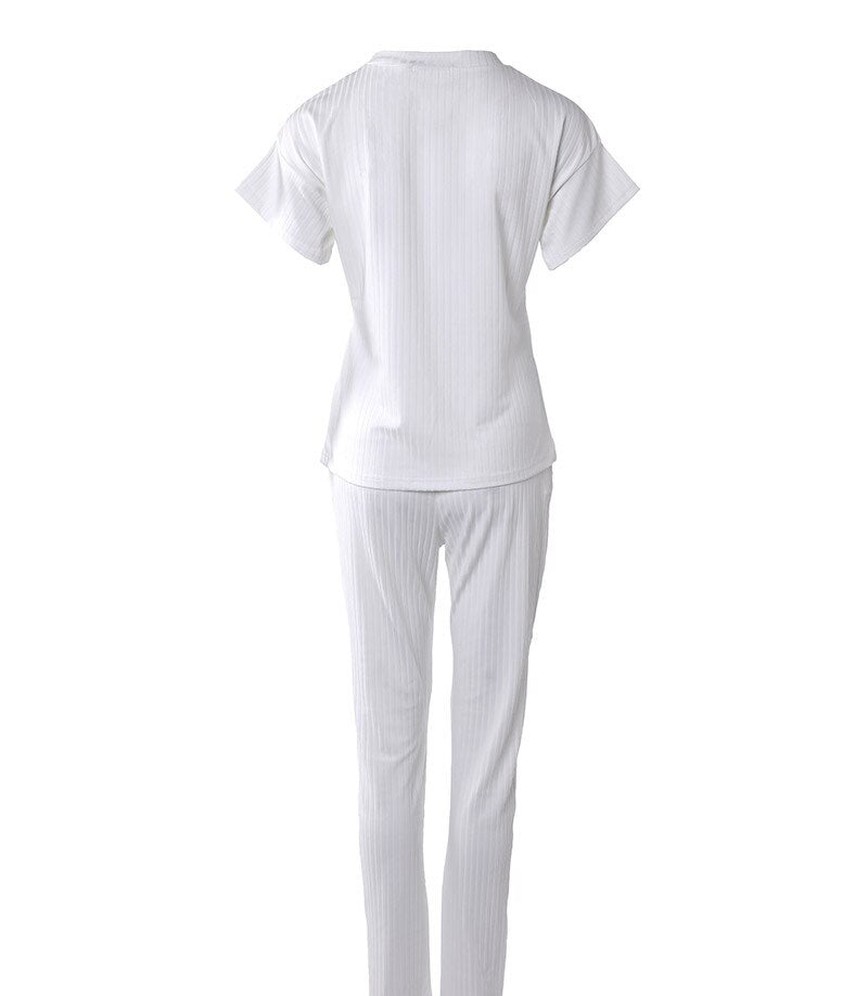 Summer Women Fashion Short Sleeve Two Piece Suit Sets Round Neck Ribbed Contrast Mesh Top &amp; Drawstring Pants Set