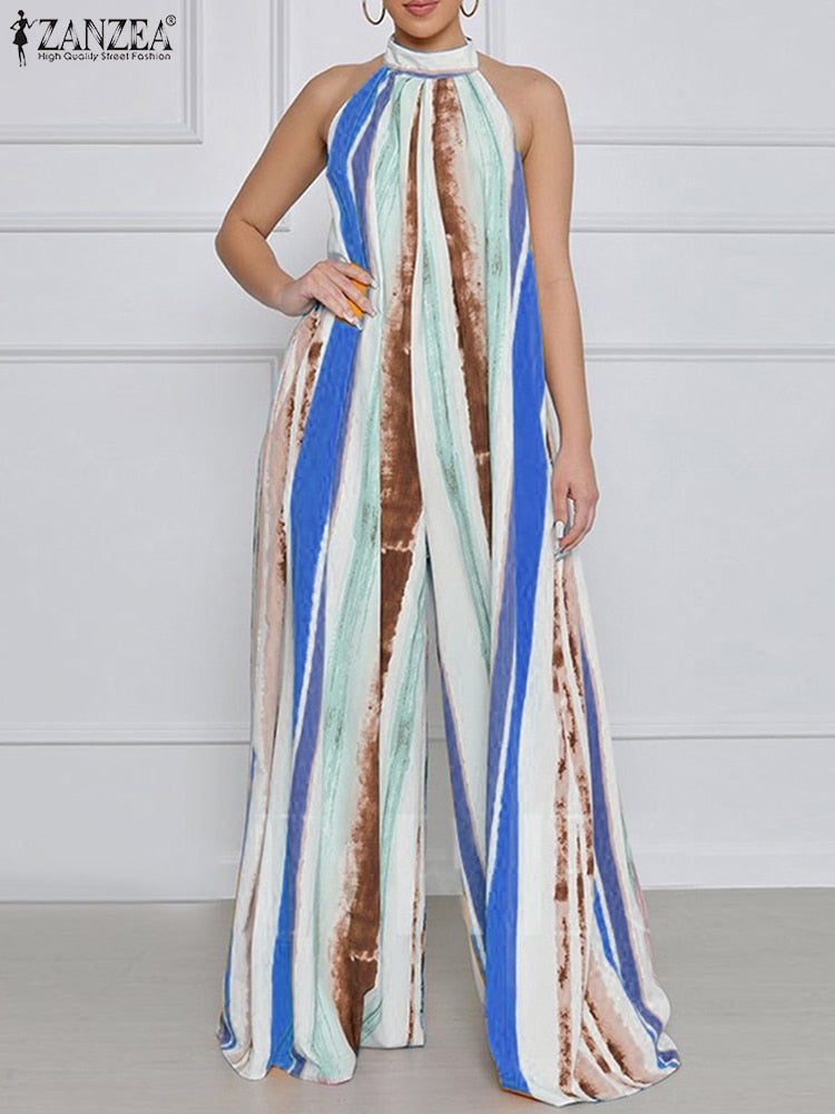 Summer Fashion Wide Leg Rompers Women Elegant Solid Long Jumpsuits ZANZEA Party Sexy Sleeveless Playsuit Office Overall Dungaree