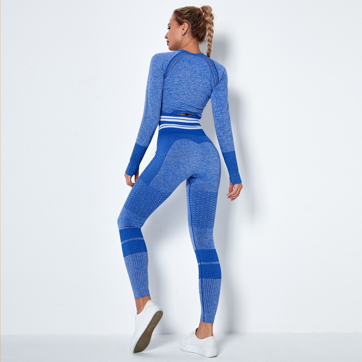 LANSWE Sport Set Women Seamless Yoga Set Sports Long Sleeve Top Sports Top Gym Leggings Yoga Shorts 2 Piece Set Women Yoga Set