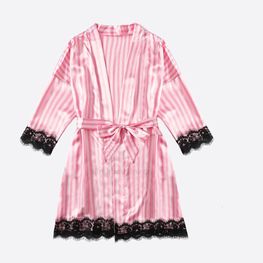 2022 New Robe Sets Pijamas Women Faux Silk Pajamas for Women Sexy Lace Hot V-neck Sleep wear Satin Summer Clothing Sets Homewear