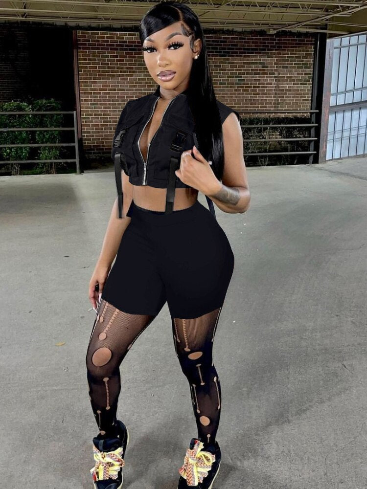 Summer Sleeveless Jacket Top Shorts Set Two Piece Set Womens Outifits Jogger Suit Tracksuit Women Sexy Club 2pcs Streetwear