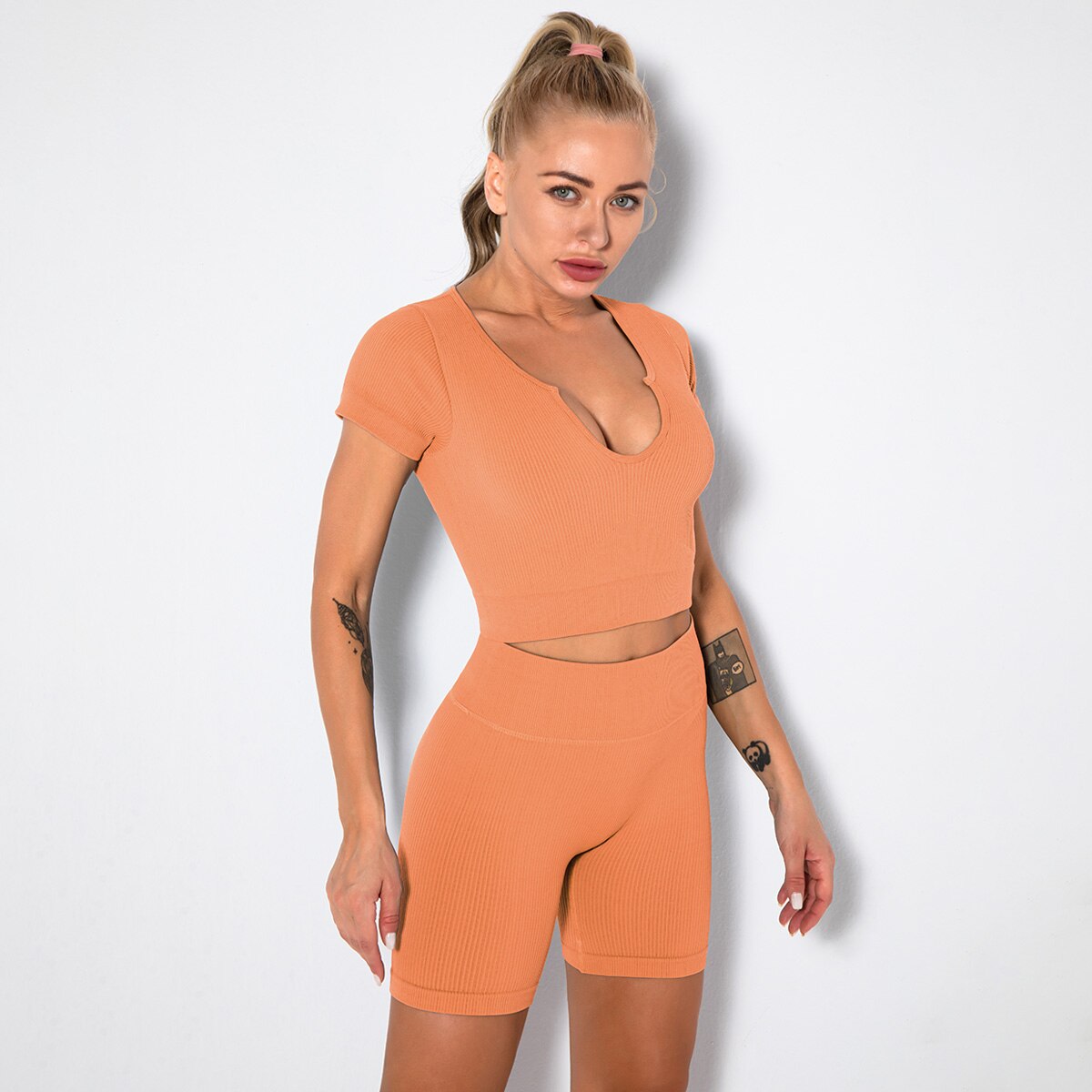 LANSWE Seamless Women Yoga Set Sportswear Gym Clothing Sport Set Women High Waist Seamless Leggings Fitness Sport Bra Crop Top