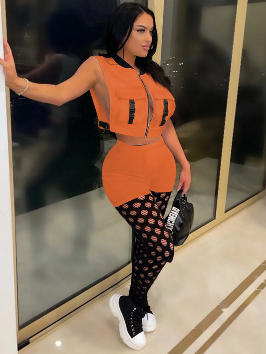 Summer Sleeveless Jacket Top Shorts Set Two Piece Set Womens Outifits Jogger Suit Tracksuit Women Sexy Club 2pcs Streetwear