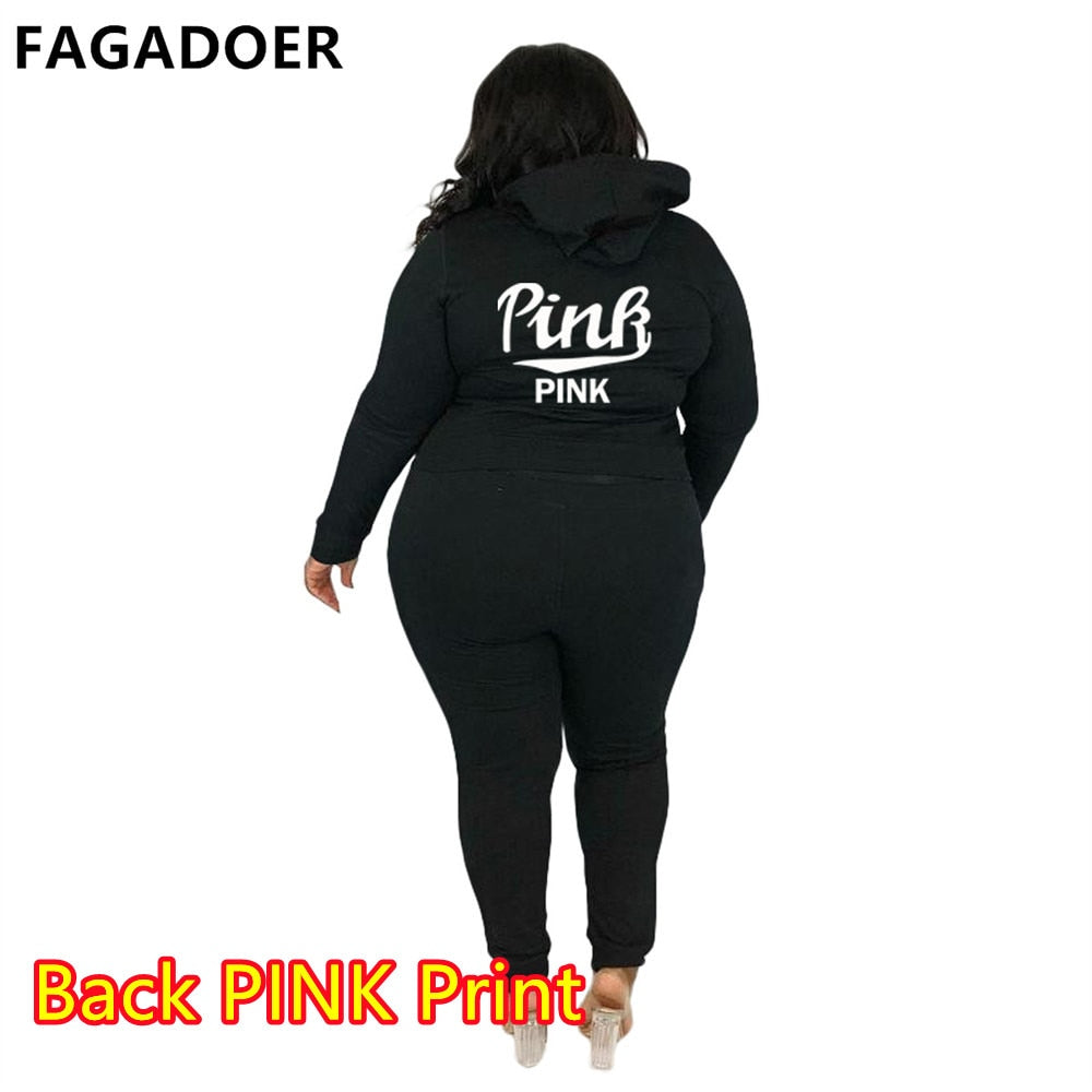 FAGADOER 2022 Plus Size Sporty PINK Letter Print Fashion Spring Set High Waist 2 Piece Set L-5XL Women Gym Clothing Pant Sets