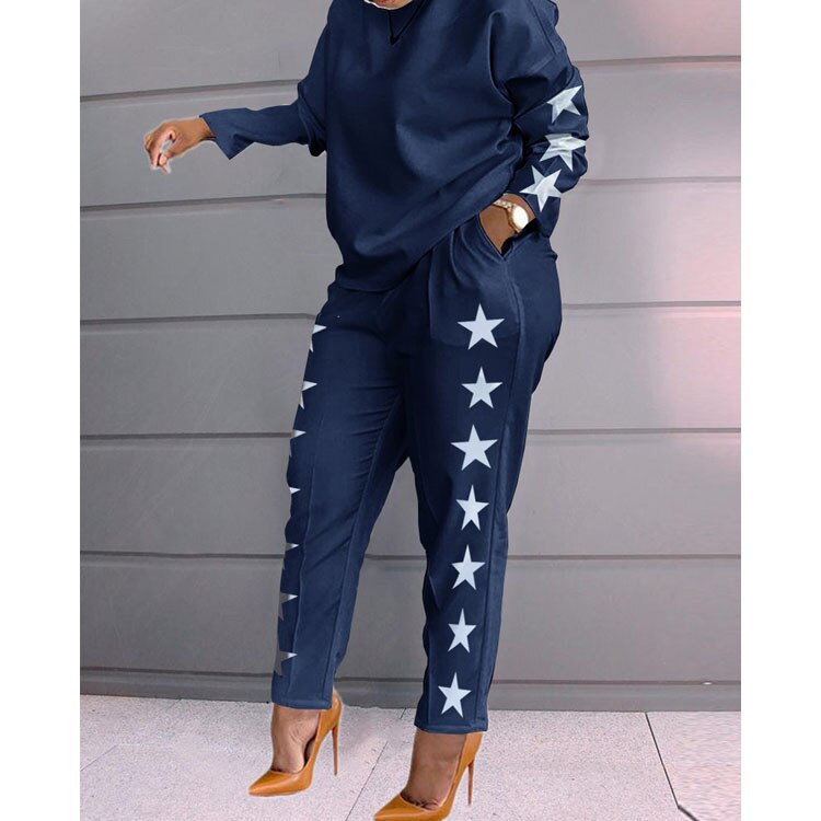 women 2022 spring autumn pant suits color matching sweatshirt + pant lounge home women set
