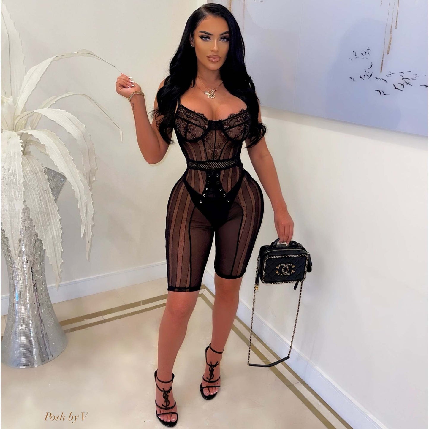 Sexy Lace Playsuit Romper Summer Sling Grommet Lace Up See Through steel ring Shorts Bodycon Club Party Jumpsuit One Piece