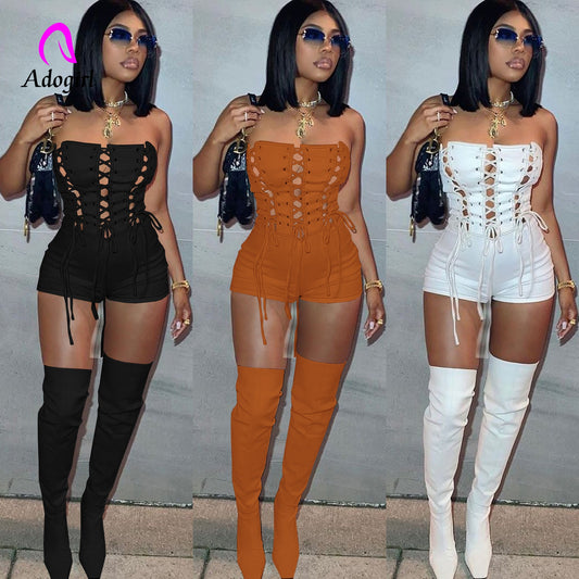 Fitness Bandage Playsuits Solid Shorts Jumpsuits for Women 2022 Summer Sexy Strapless Rompers Casual Overalls Clubwear Outfits