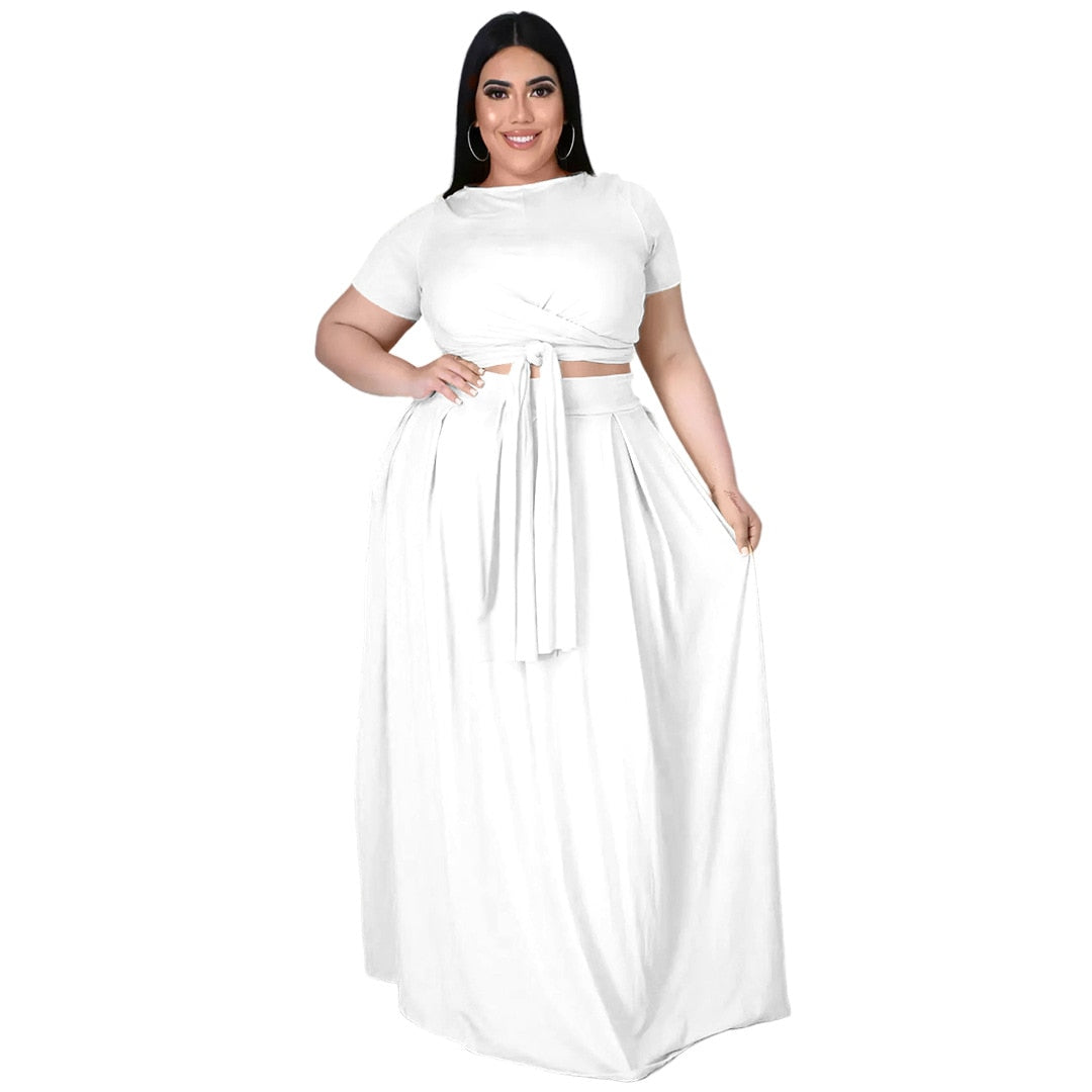 Sexy Streetwear Women's Set  Lace Up Knotted Crop Tops Maxi Skirts Matching Set Tracksuit Two Piece Set Outfits
