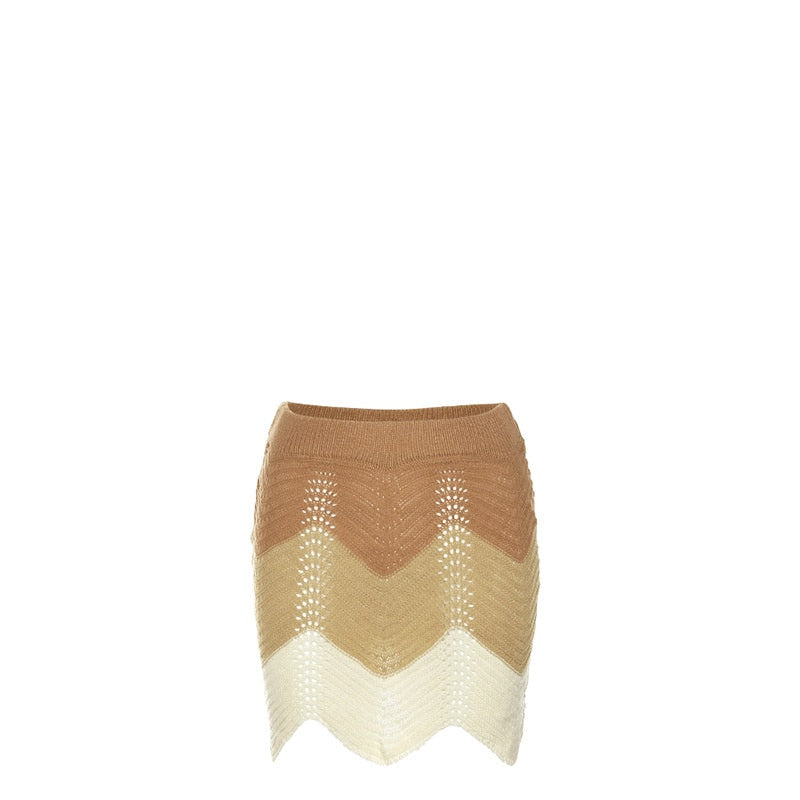 Echoine Pink Patchwork Polo Button Neck Knitted Tops Sweater Mini Skirt Two Piece Set Fashion party Clubwear Outfits Summer 2022