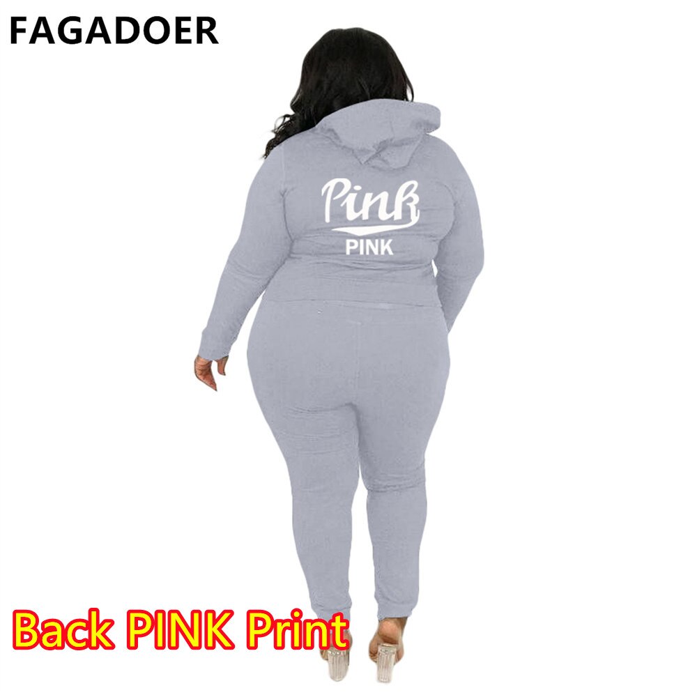 FAGADOER 2022 Plus Size Sporty PINK Letter Print Fashion Spring Set High Waist 2 Piece Set L-5XL Women Gym Clothing Pant Sets