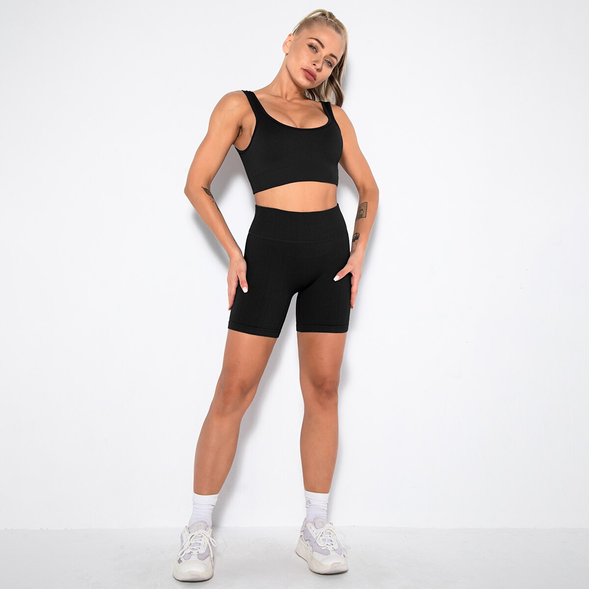 LANSWE Seamless Women Yoga Set Sportswear Gym Clothing Sport Set Women High Waist Seamless Leggings Fitness Sport Bra Crop Top