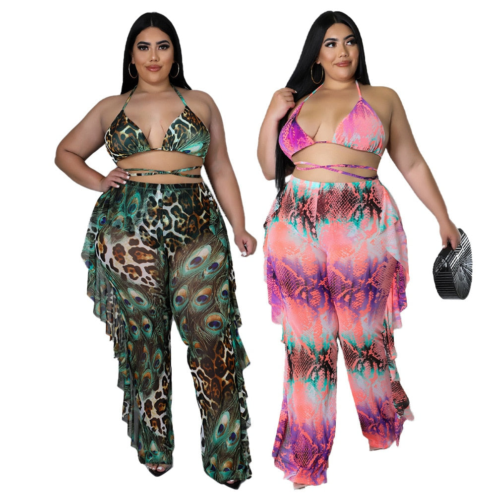 Three Pieces Women Swimsuit Set Plus Size Clothes 2022 Summer Printing Sexy Bikini Set Holidays Beach Pants Sets