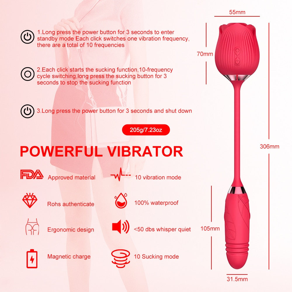 Rose Sucking Vibrator 10 Speed Vibrating Clit Sucker Nipple Blowjob Clitoris Stimulation Female Masturbation Sex Toys for Women
