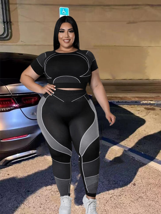 Plus Size Women Clothing Tracksuit Top and Pant Two Piece Sets Gym Joggers Black Sport Outfits Wholesale Bulk Dropshipping