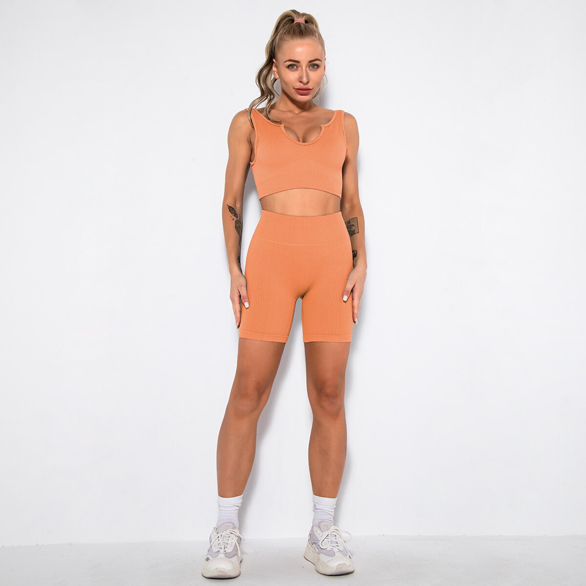 LANSWE Seamless Women Yoga Set Sportswear Gym Clothing Sport Set Women High Waist Seamless Leggings Fitness Sport Bra Crop Top