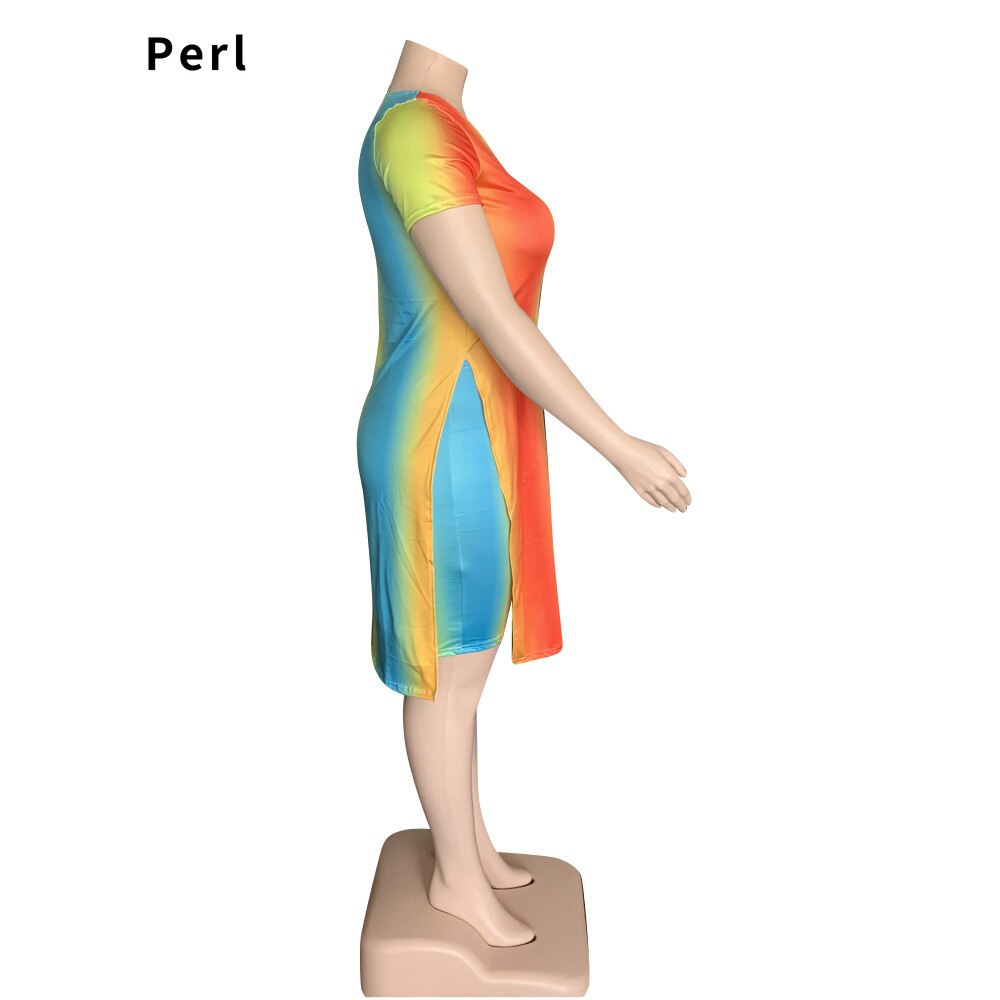 Perl Round Neck Gradient Dress Plus Size Women Clothing Fashion Summer Outfit Casual Skirt Vestidos De Verano Mujer 2022 4XL