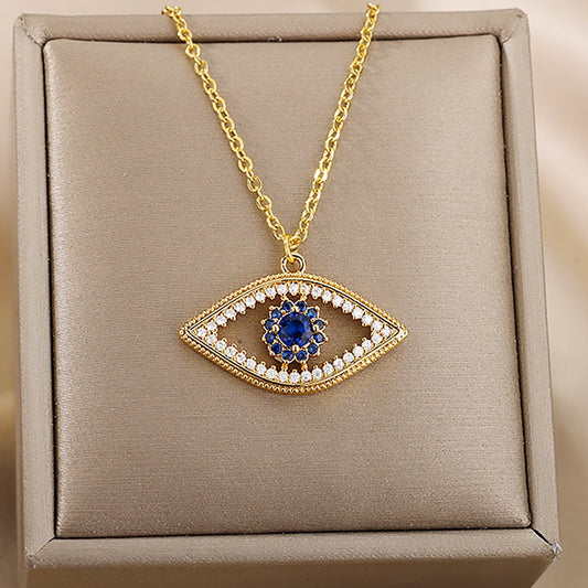 Turkish Evil Eye Pendant Necklace for Women Stainless Steel Gold Chain Necklaces 2022 Trend Choker Boho Lucky Aesthetic Jewerly