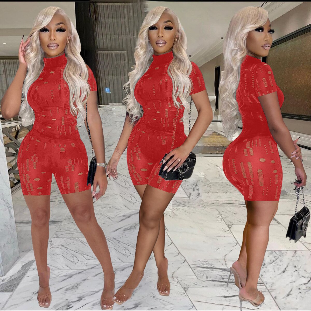 Irregular Hole Fall Trend Skinny  Women Tracksuit Sexy Hollow Out  Top T-Shirt + Slim Pencil Pants 2 Piece Matching Set Outfits