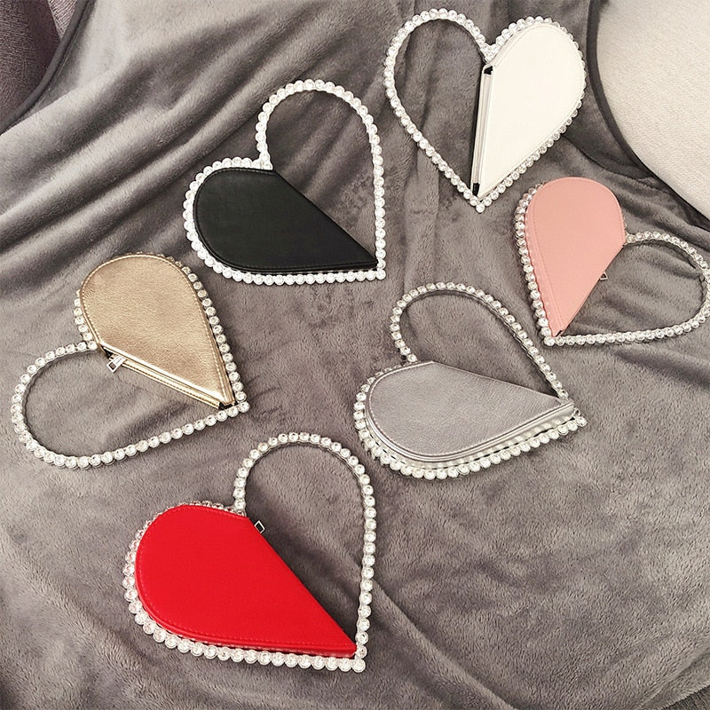 Handbags For Women 2022 Designer Luxury Heart Shaped Evening Diamond Clutch Bags for Women Metal Handle Banquet Hand Bag